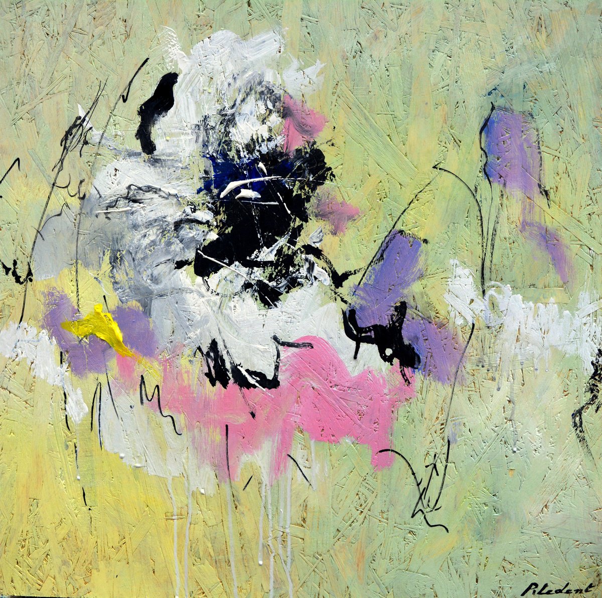 Abstract Oil Painting By Pol Henry Ledent, 24 X 24", Happy Thoughts Flying, Original Artwork