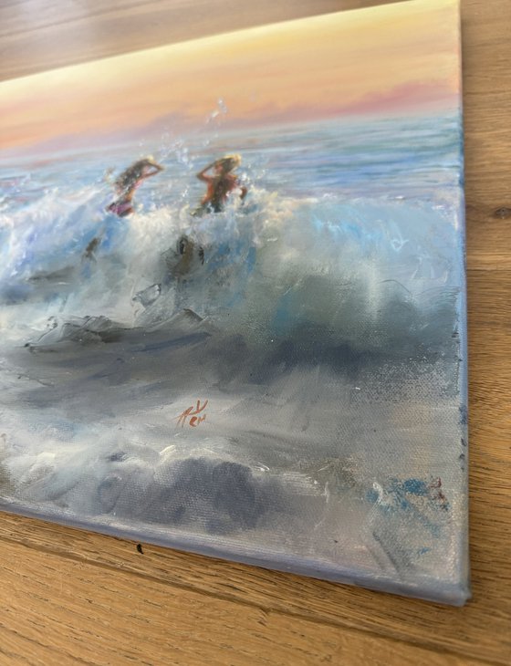 Jumping sunset waves