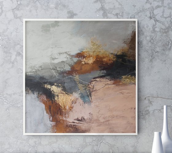 "Orange Flight" Gray cream brown art