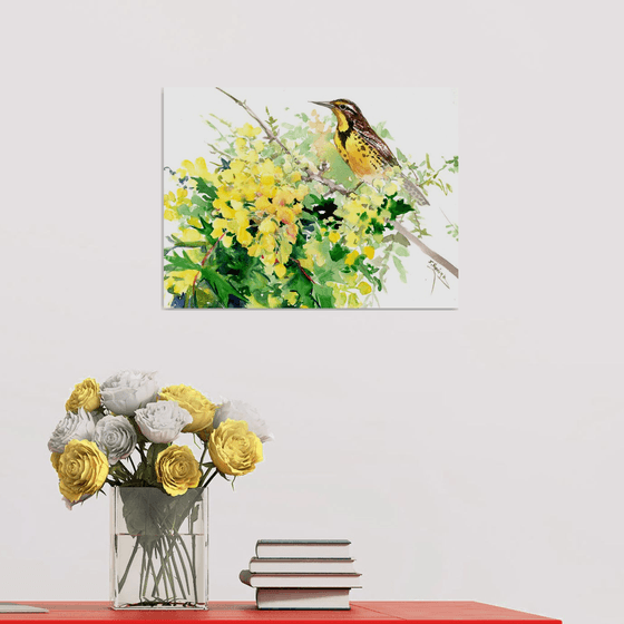 Meadowlark and Flowers