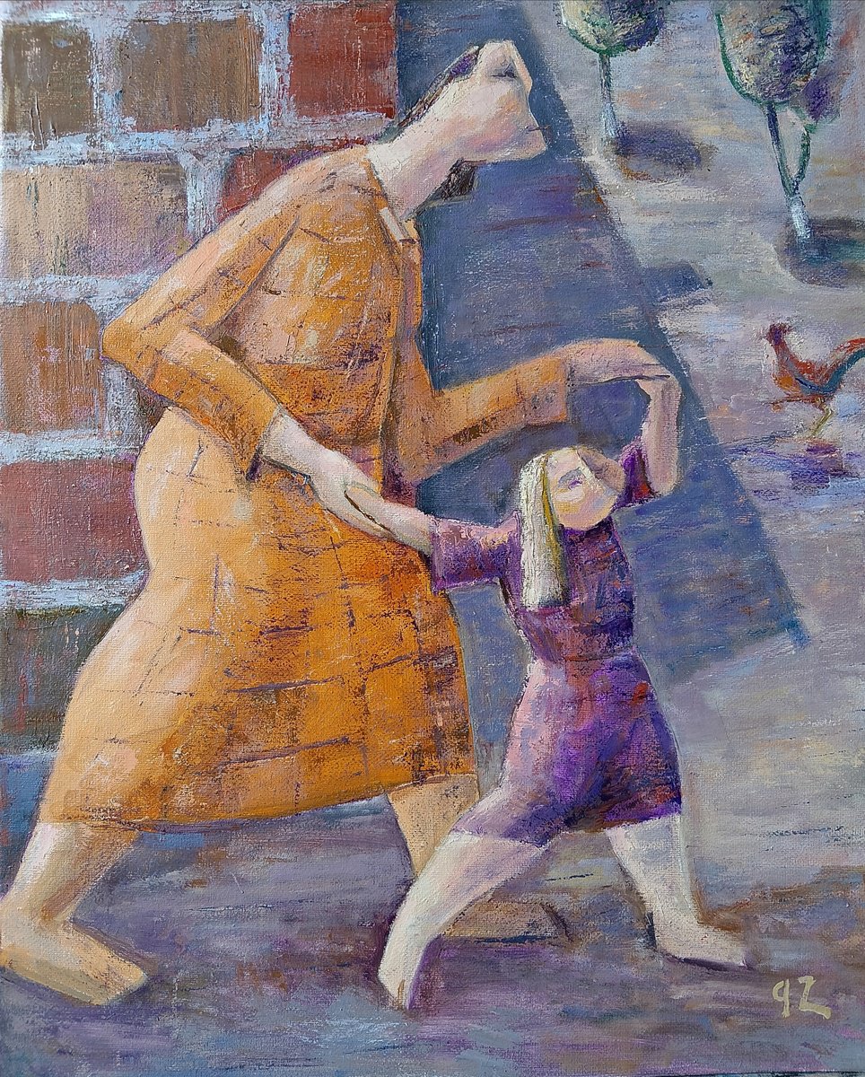 Abstract Portrait Oil Painting By Gegham Hunanyan, 16 X 20, The Nanny, Original Artwork