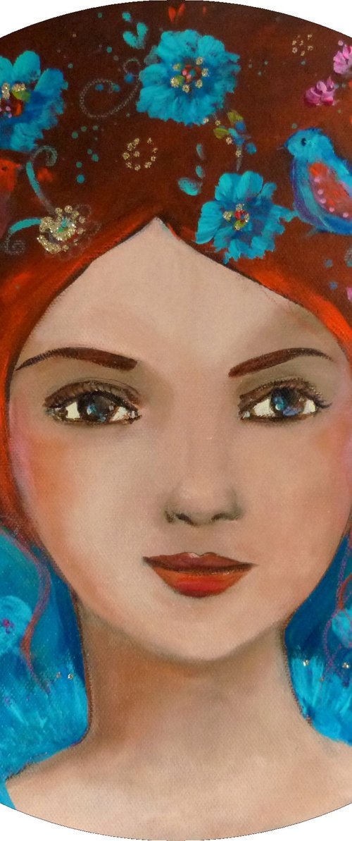 Mimi piaf 30 cm round canvas. by Loetitia Pillault