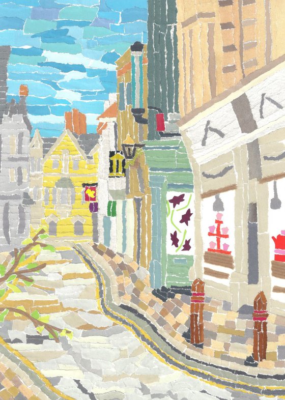 Old Street in Cambridge  (Hand Cut Collage) Original Picture