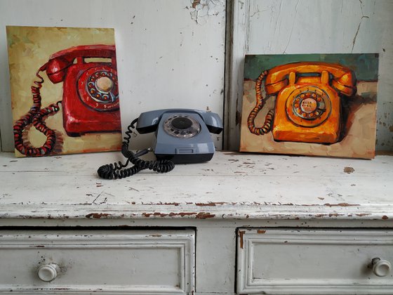 Retro pictures series -3  Old Phone red(24x30cm, oil painting, ready to hang)