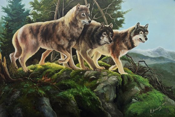 Hunting time (70x100cm, oil painting, ready to hang)