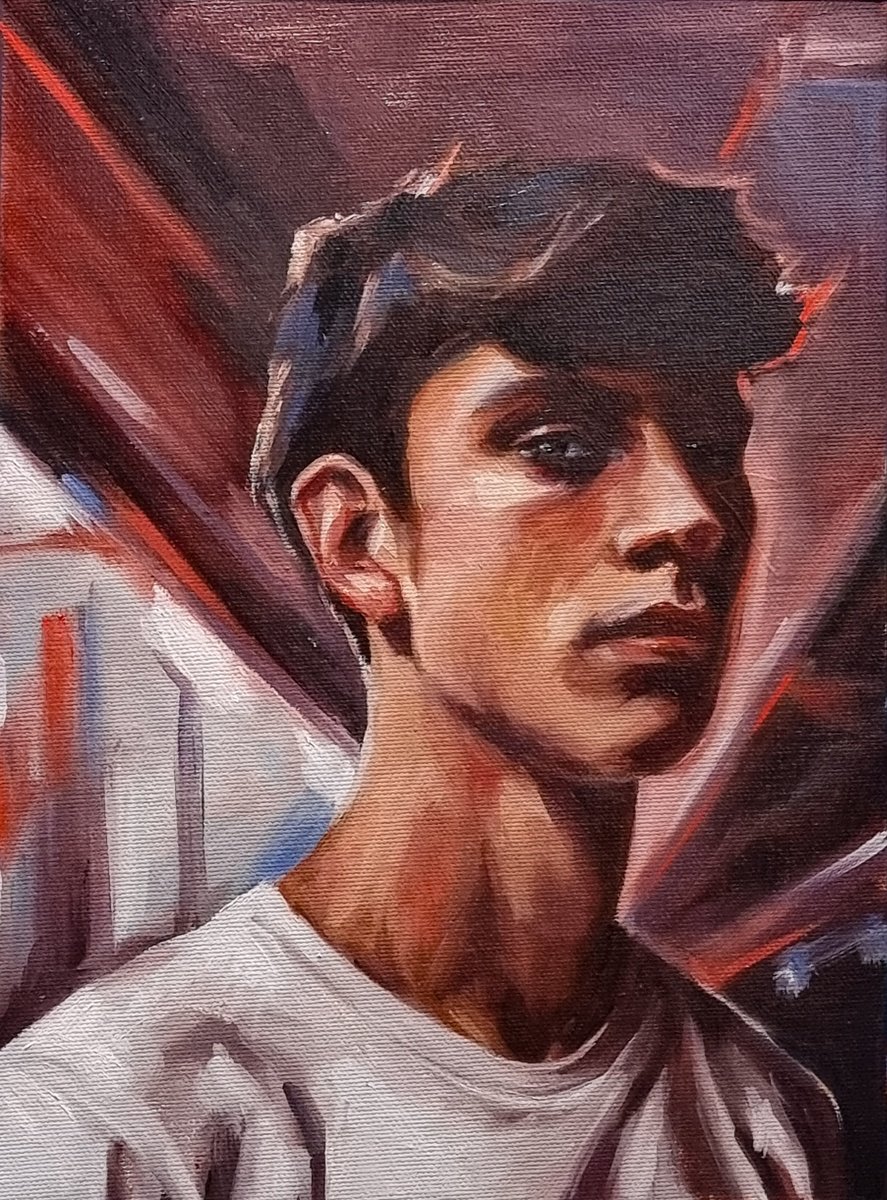 Expressive Portrait Oil Painting By Artmoods Tp, 12 X 16, Interlude 1123-02, Original Artwork