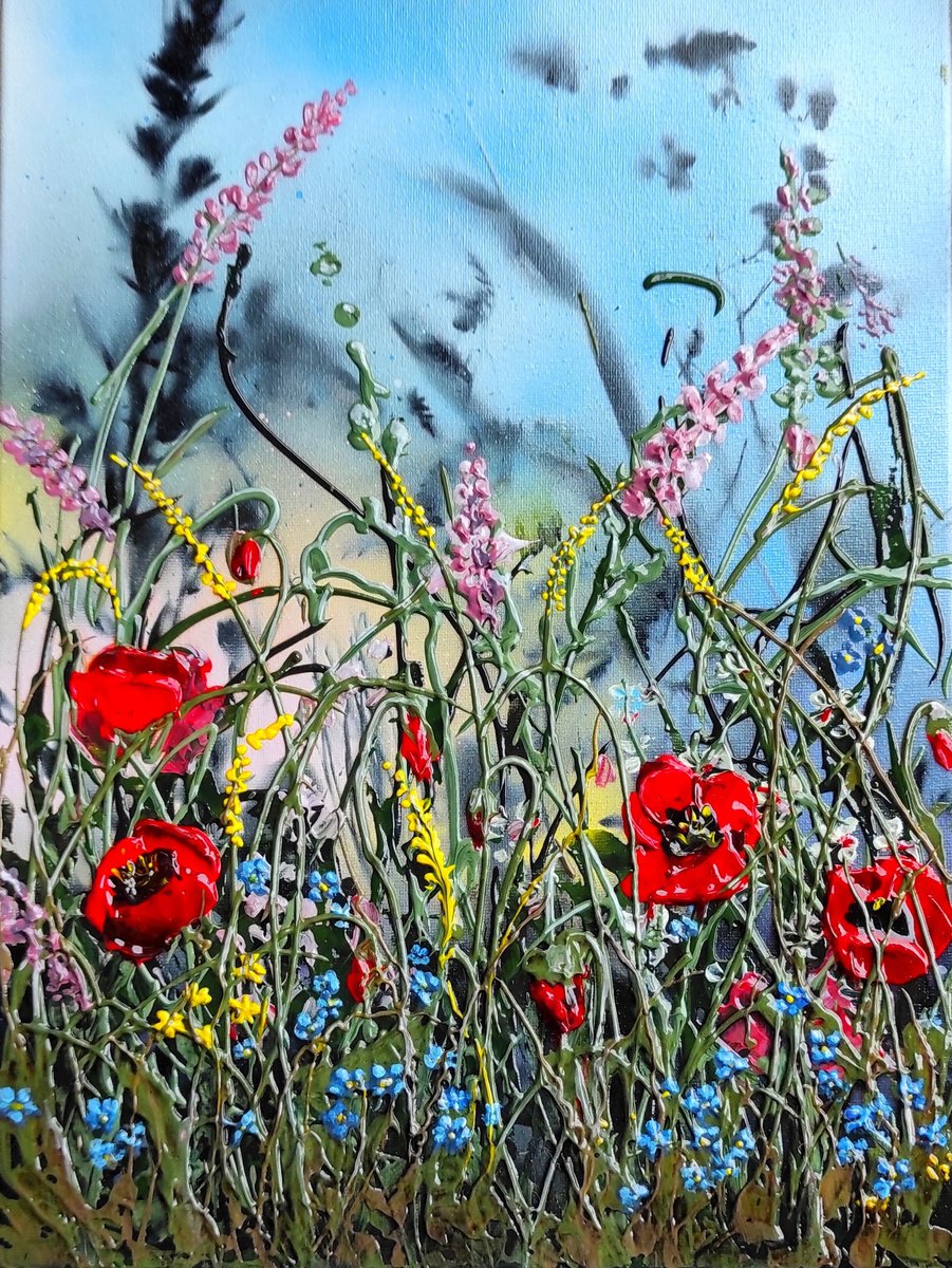 Impressionistic Botanical Acrylic Painting By Elena Kraft, 12 X 16, Summer Flowers I , Original Artwork