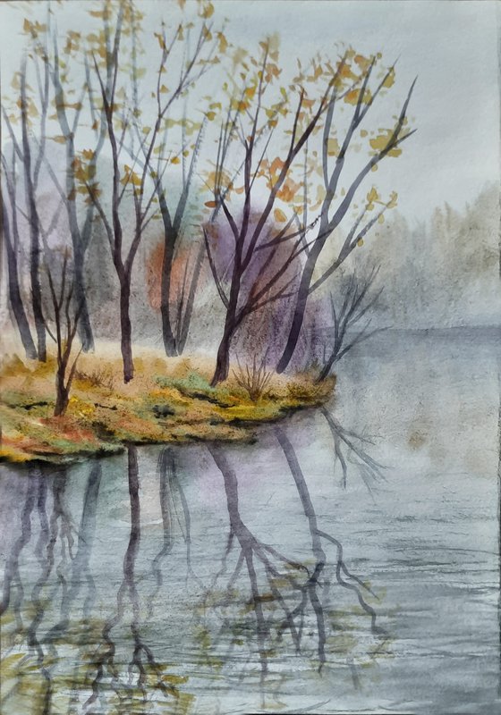 Gentle autumn II - watercolor landscape