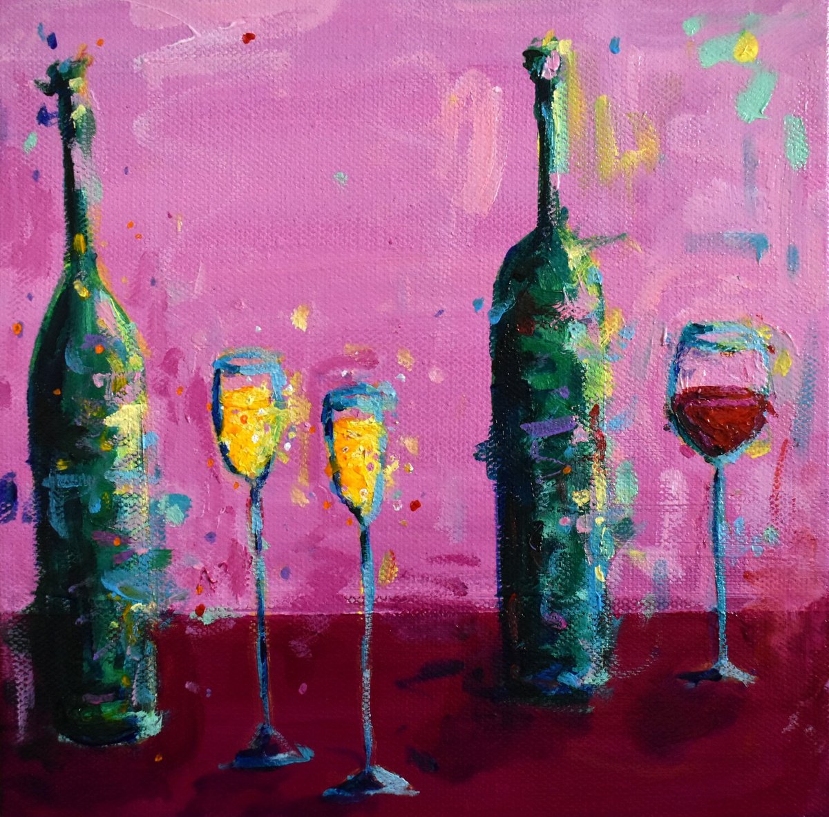  Prosecco And Red Wine By Dawn Underwood, 8 X 8, Artwork For Sale On Artfinder