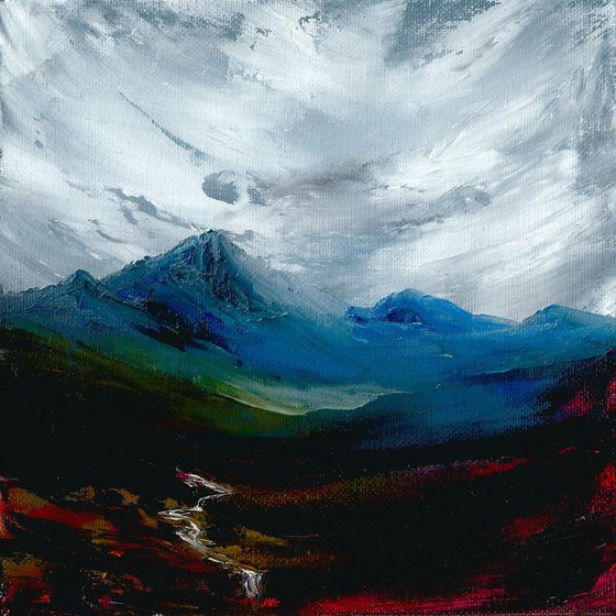 Glen Rosa, Isle of Arran, Scotland impressionistic mountain art framed in white