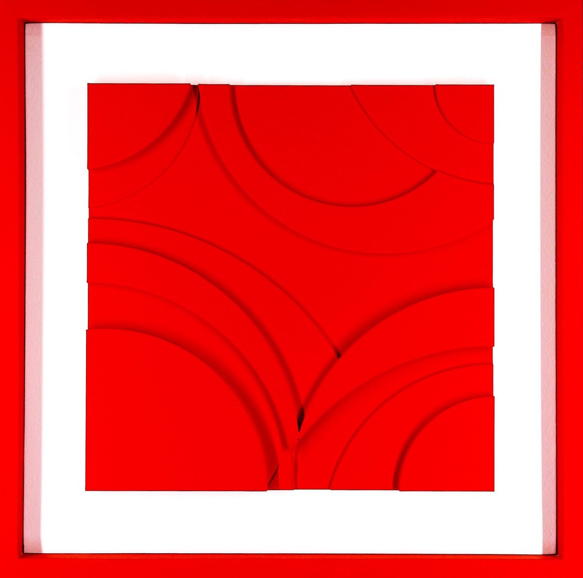 Geometric Abstract Sculpture By Alessandro Butera, 22 X 22, Italian Style Red, Original Artwork