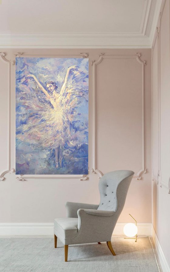 Large acrylic and pearl painting 100x160 cm unstretched canvas "Wings" i014 art original artwork by Airinlea