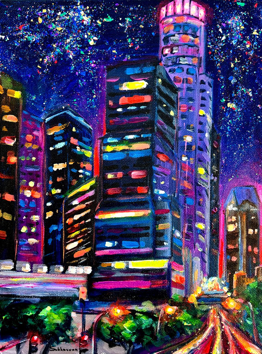 Los Angeles Cityscape at Night. by Victoria Sukhasyan