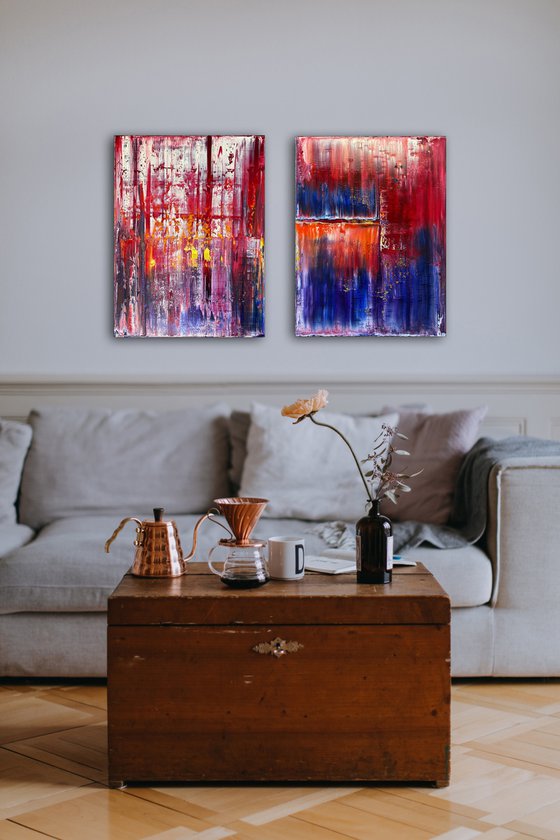 "Two Painters Walk Into A Bar" - FREE USA SHIPPING + Save As A Series - Original Large PMS Abstract Diptych Oil Paintings On Canvas - 36" x 24"