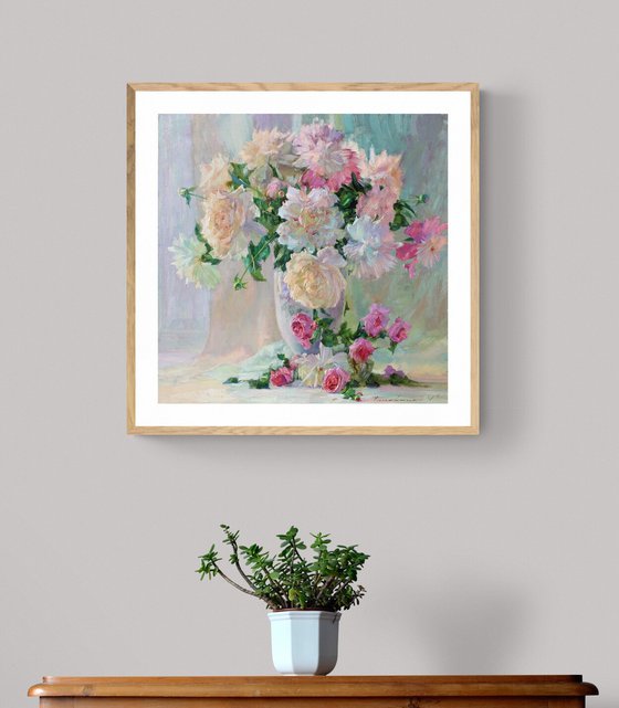 Peonies and tea roses