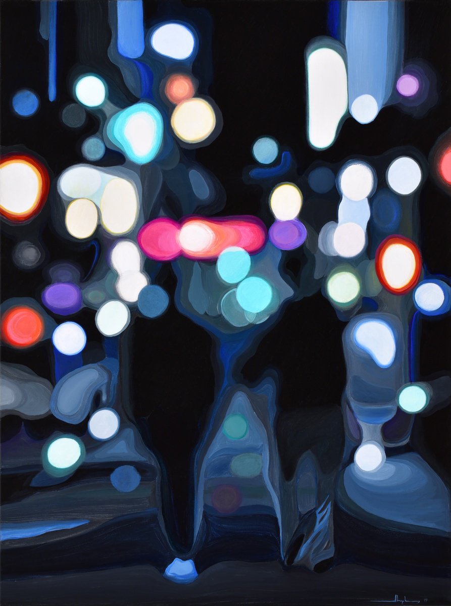 Organic Cityscapes Acrylic Painting By Alex Nizovsky, 30 X 40, Nocturne #14-2 / Get Together, Original Artwork