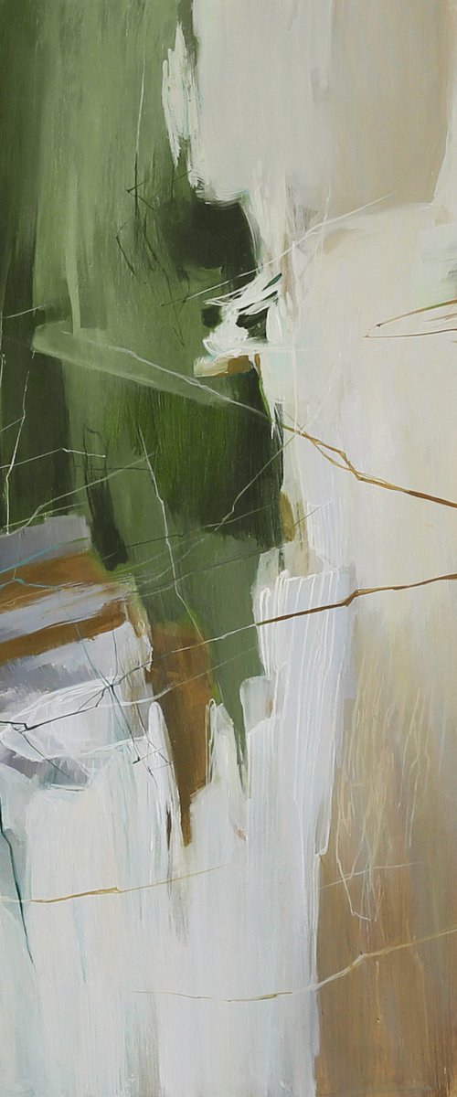 "Green Melody 3" Abstract green beige art by Nina Smykalova