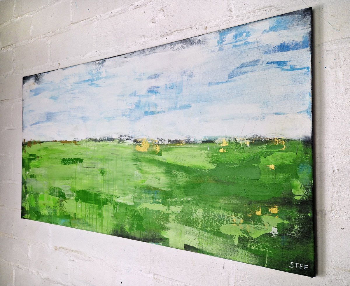 Abstract Landscape Acrylic Painting By Stefanie Rogge, 43 X 24", Moor #2, Original Artwork