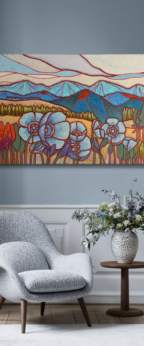 Blue poppies in the mountains by Mary Voloshyna