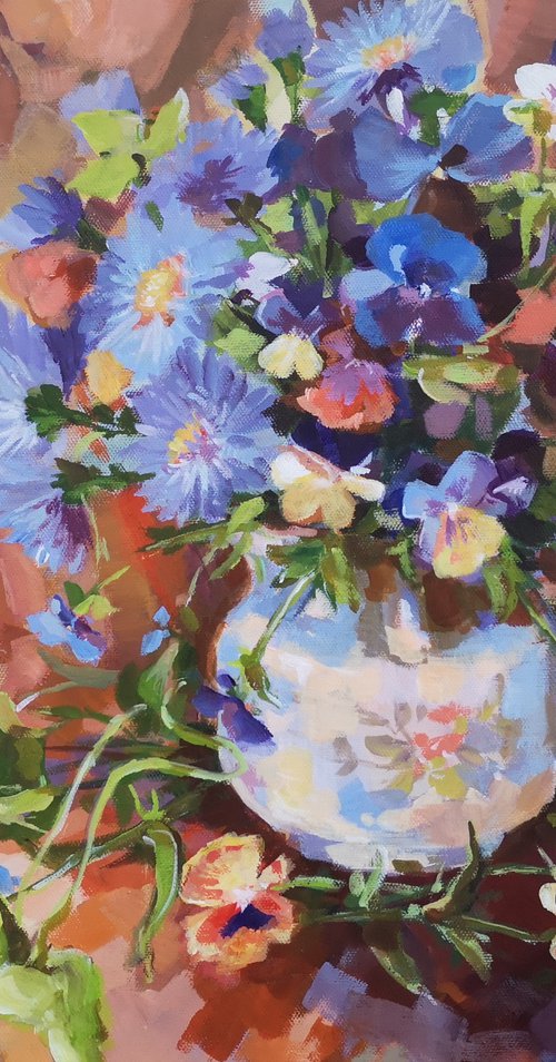 Flowers, original, one of a kind, acrylic on canvas impressionistic painting by Alexander Koltakov
