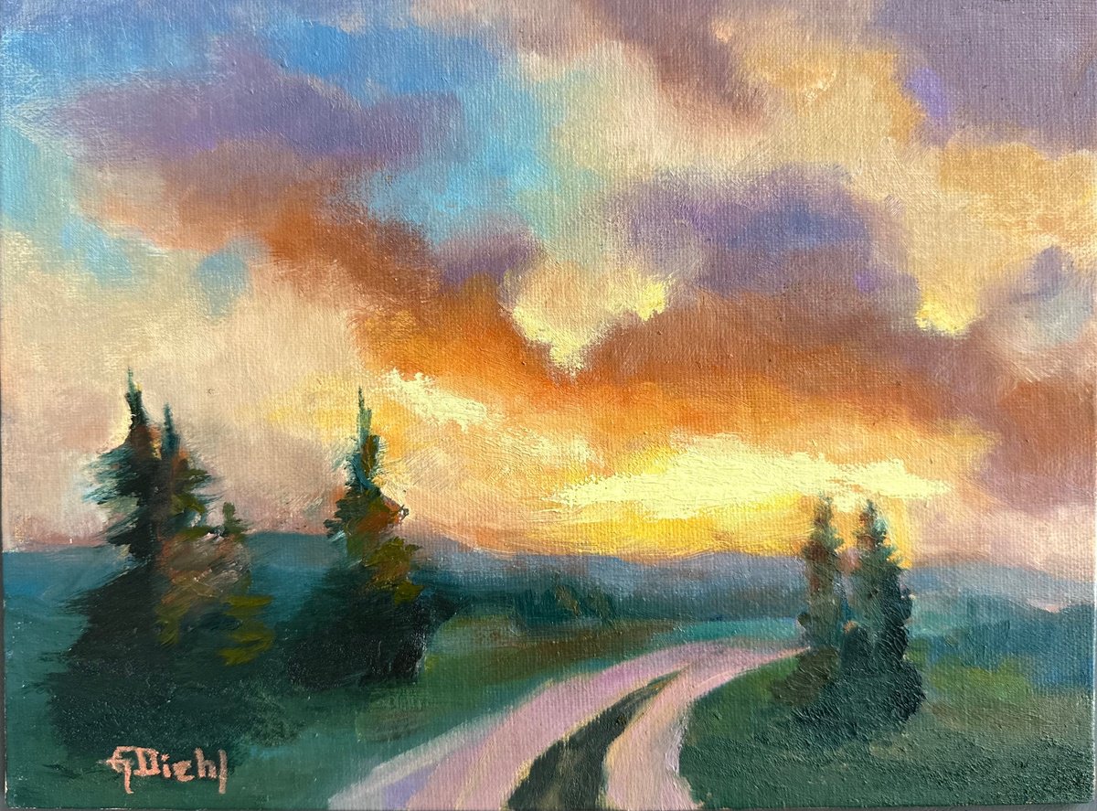 Impressionistic Landscape Oil Painting By Grace Diehl, 8 X 6, The Last Of The Day, Original Artwork