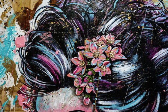 Pinku 140cm x 100cm Geisha Abstract Realism Art