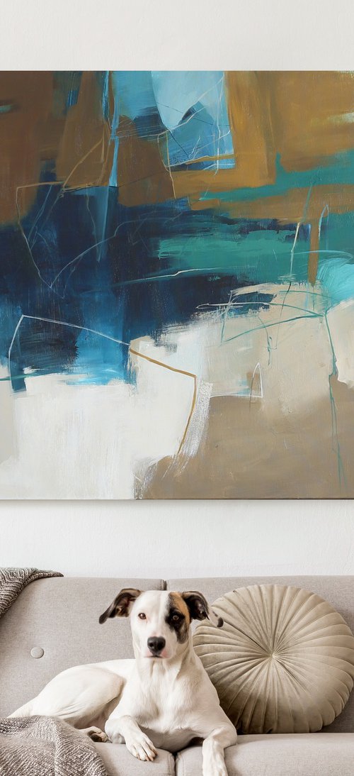 "Influence" Abstract navy teal brown art by Yana Sagan