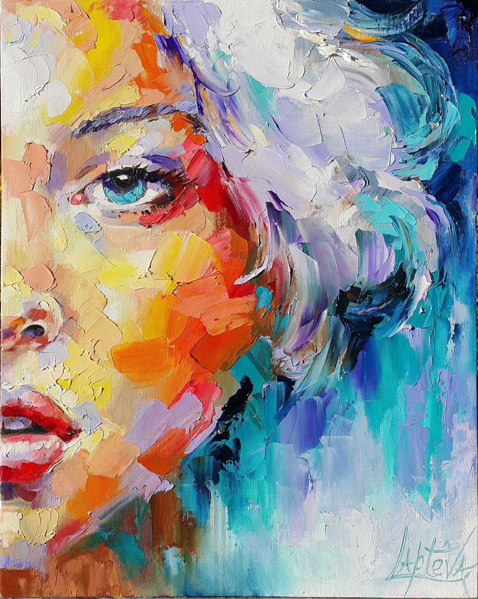 Expressive Portrait Oil Painting By Viktoria Lapteva, 16 X 20", My Better Half, Original Artwork