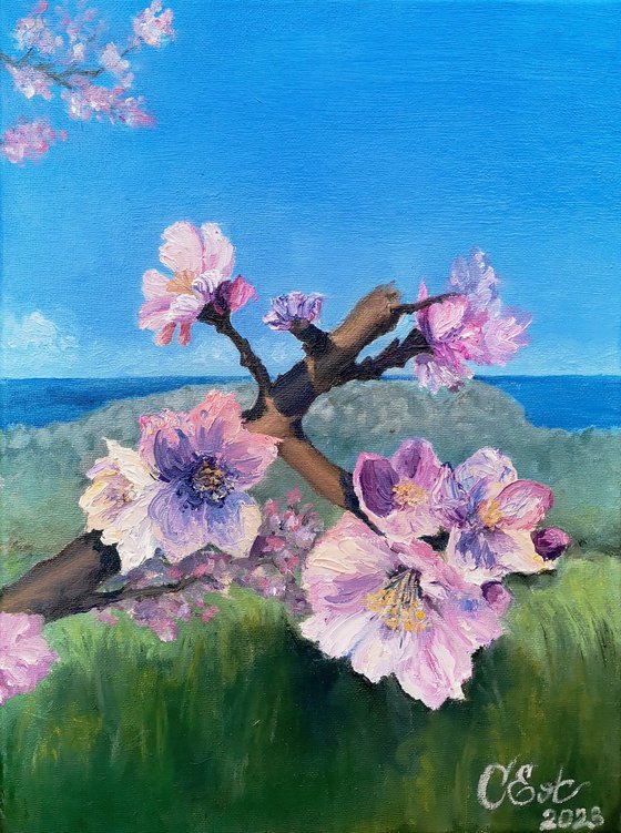 Almond tree. 30x40 cm. Impasto. Mandorlo