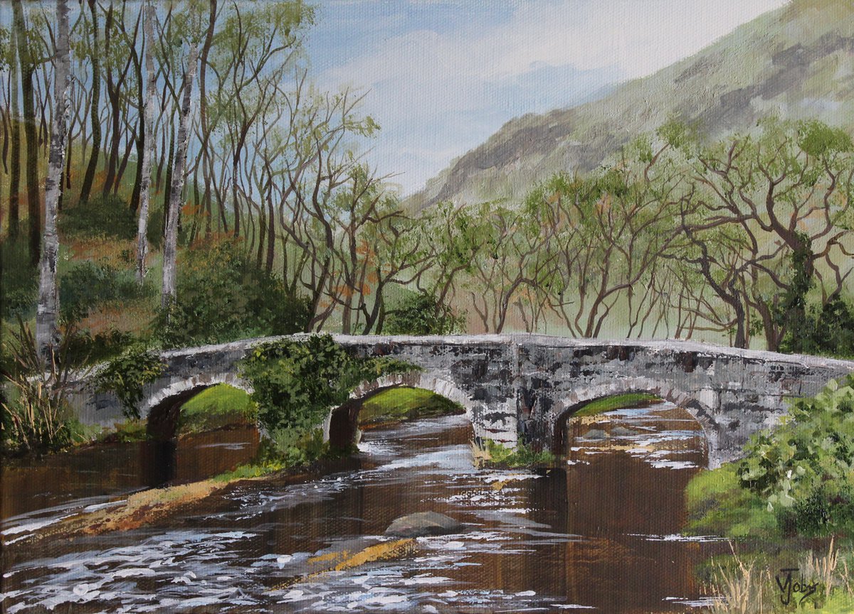 Impressionistic Landscape Acrylic Painting By Valerie Jobes, 14 X 10", Fingle Bridge, Original Artwork