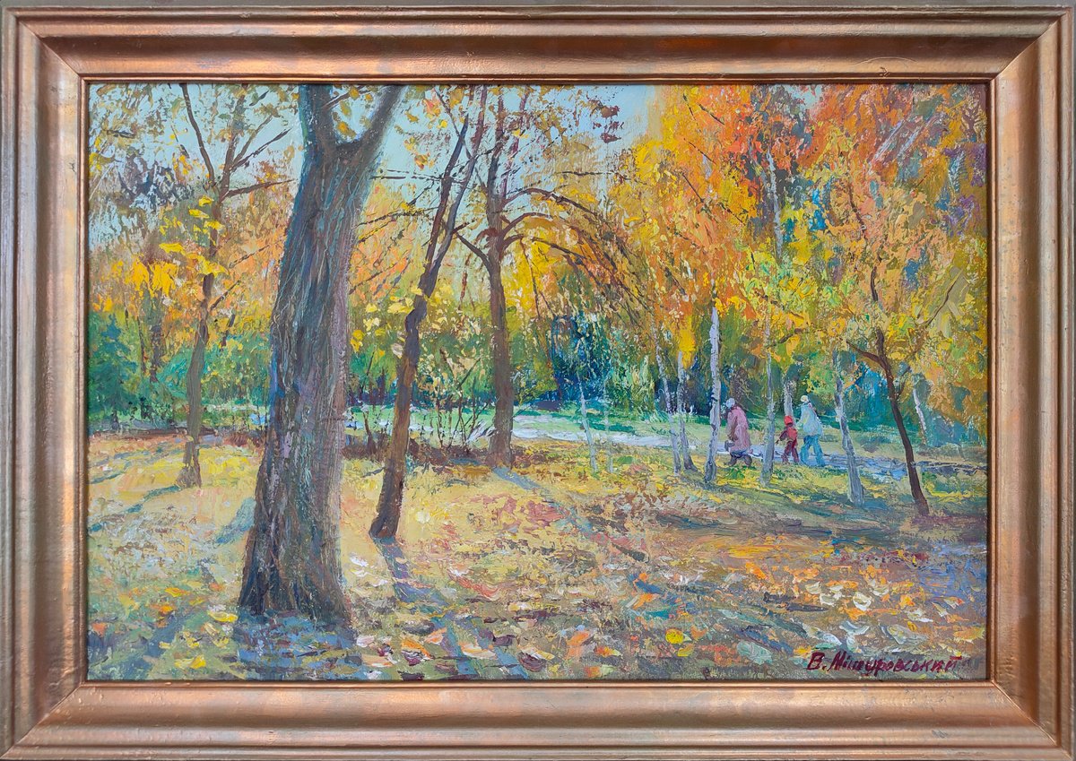 Impressionistic Landscape Oil Painting By Viktor Mishurovskiy, 24 X 16", Sunny Autumn, Original Artwork