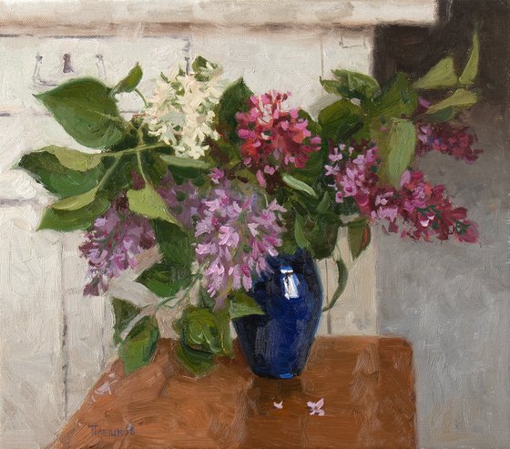 Lilac in a blue vase