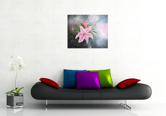 Dew on lilies, flowers, gift, floral art, wall decor, painting Mixed ...