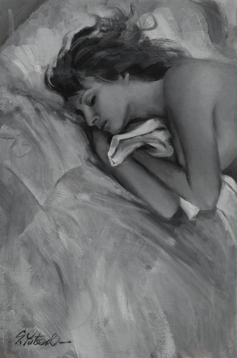 Impressionistic Portrait Oil Painting By Sergei Yatsenko, 20 X 30", Black And White Dream, Original Artwork