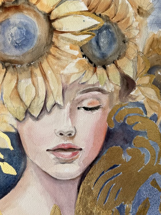 “A girl with sunflowers”