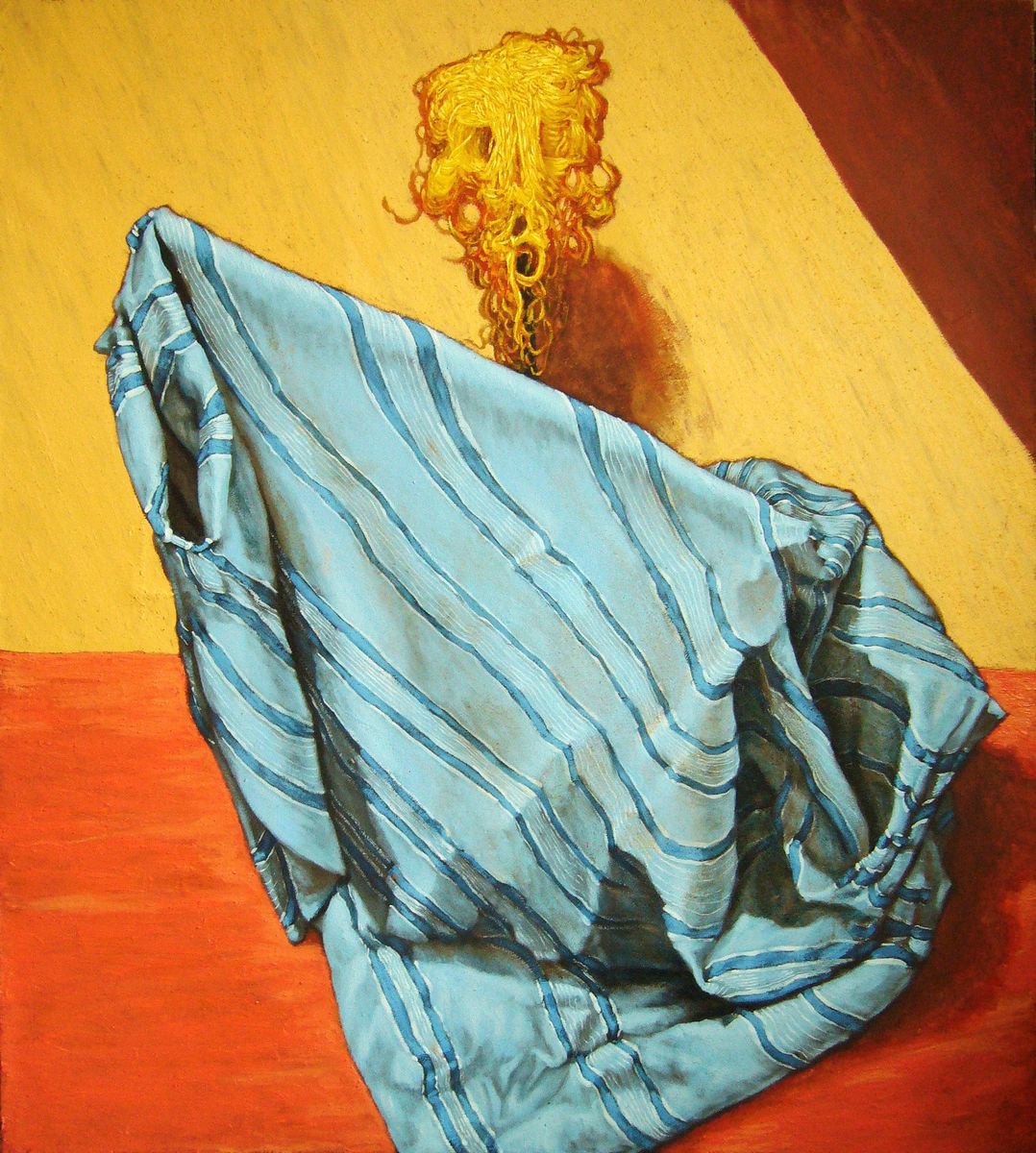 Surrealistic Still Life Oil Painting By Antonio Mele, 44 X 49, Uno Spauracchio, Original Artwork