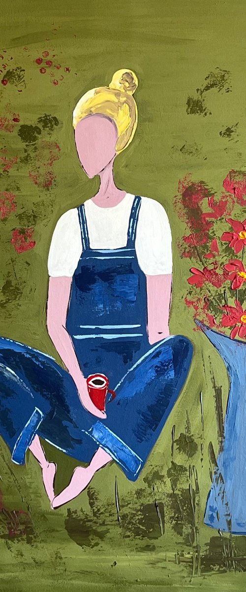 Woman Gardening Original Painting by Halyna Kirichenko