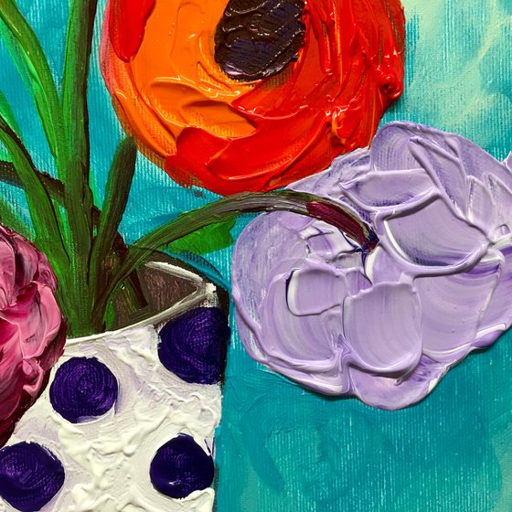 BOUQUET OF ABSTRACT  flowers #15 palette  knife Original Acrylic painting office home decor gift