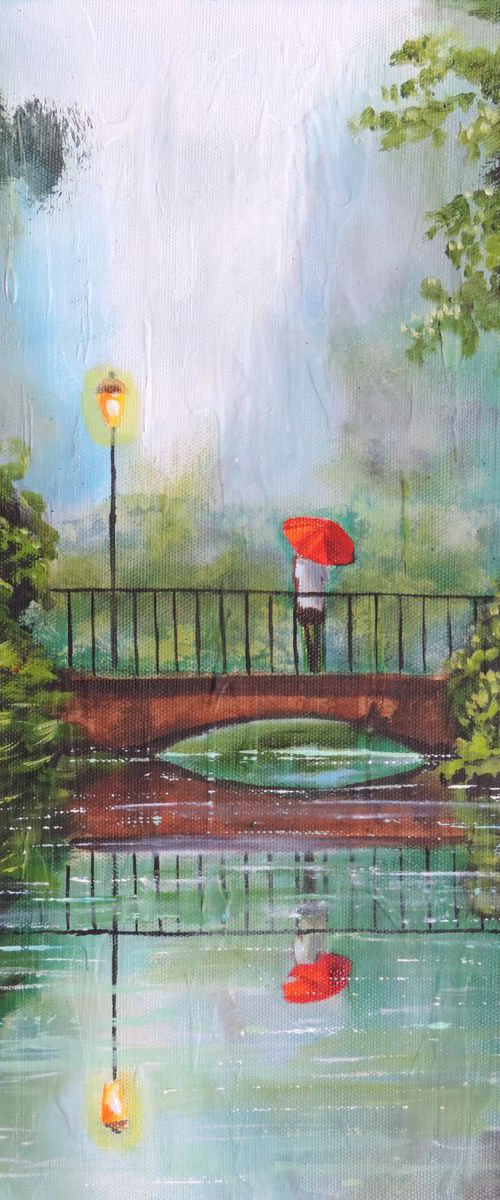 Rainy day "waiting in the rain" Textured finish by Gordon Bruce