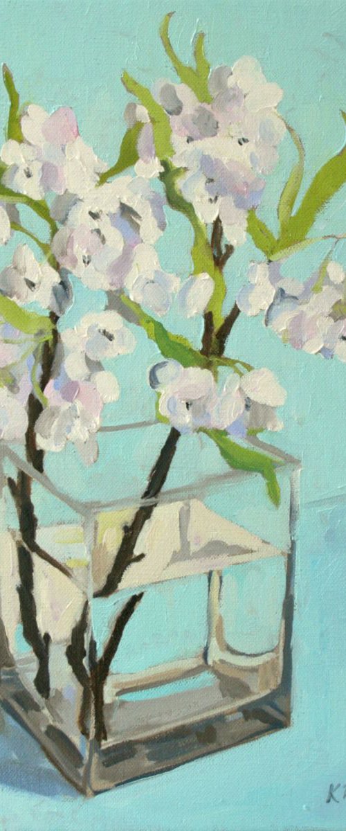 Apple blossom oil sketch by Katharine Rowe