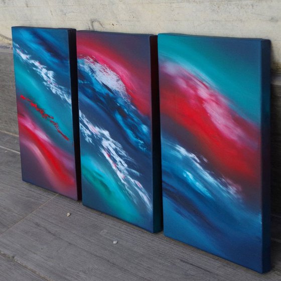 Time passes slowly,  Full Series  - Triptych n° 3 Paintings, Original abstract, oil on canvas