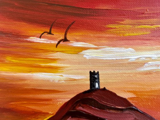 Red Sky over Glastonbury Tor