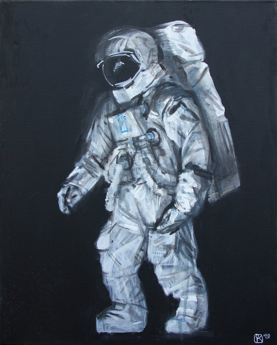 Illustrative Portrait Acrylic Painting By Olga Kataeva-Rochford, 16 X 20", Step Towards The Future, Original Artwork