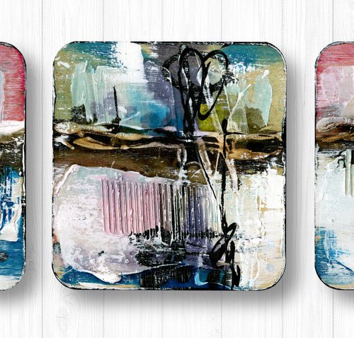 Hidden Voices Set 4  - 3 Textural Abstract Paintings  by Kathy Morton Stanion by Kathy Morton Stanion