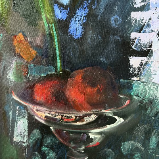 Colourful still life with oranges