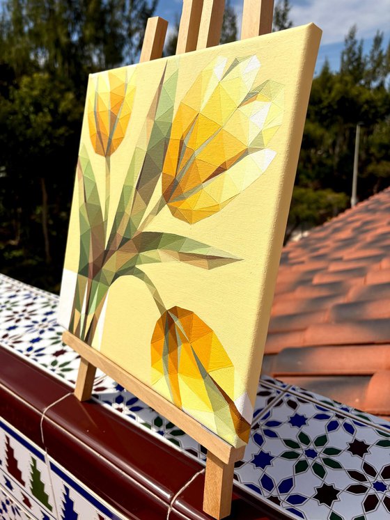 YELLOW SUNNY TULIPS IN A VASE