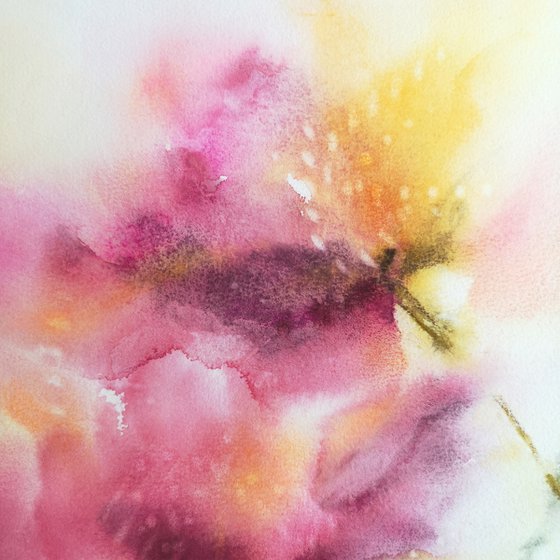 Pink flowers, abstract floral bouquet, watercolor