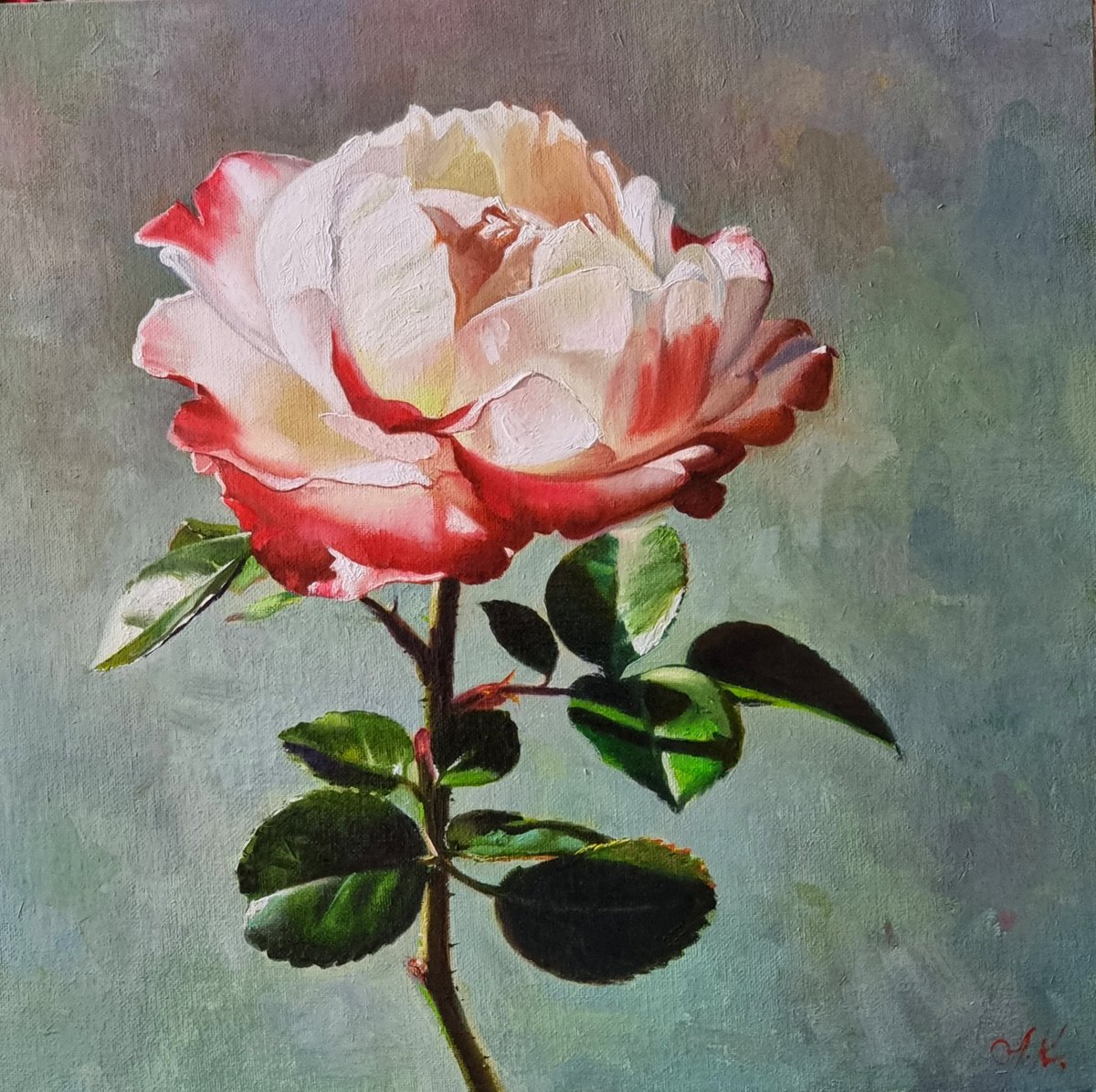 Illuminated by the sun. rose flower liGHt original painting GIFT (2021) by Anna Kotelnik