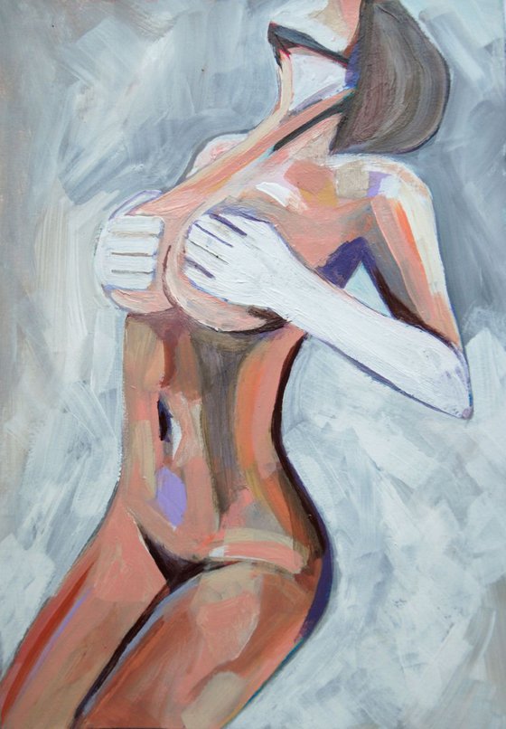 Nude with white gloves #388 AP / 40 X 28 cm