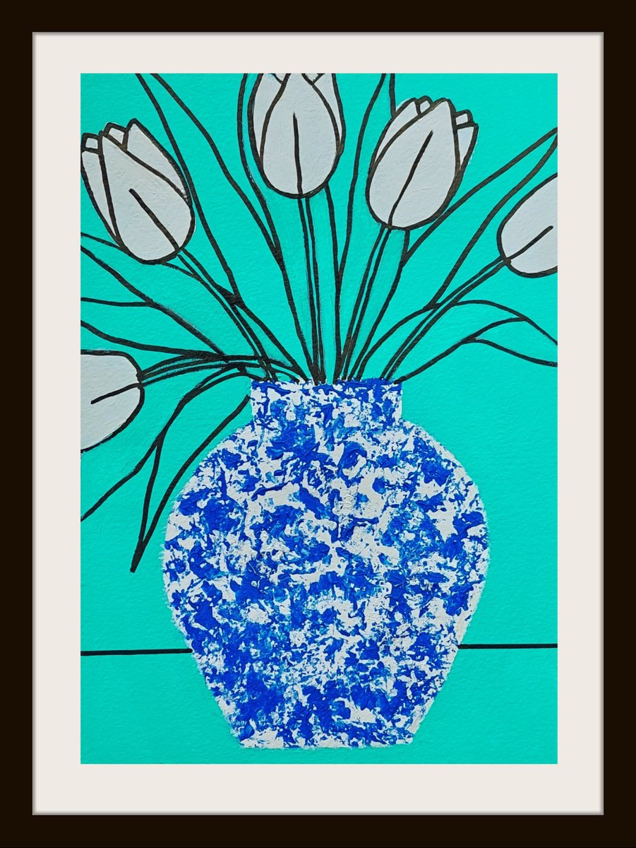 White Tulips in a Chinese Vase by Jan Rippingham